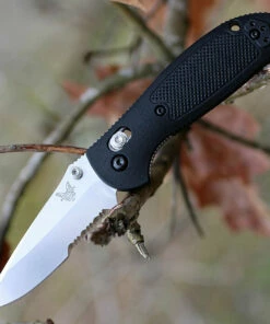 Benchmade Knives Benchmade Mini Griptilian 556S-S30V, 2.91" S30V Drop Point Combo Blade, Black Noryl GTX Handle