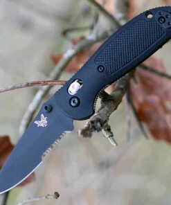 Benchmade Knives Benchmade Mini Griptilian 556SBK-S30V, 2.91" S30V Black Drop Point Combo Blade, Black Noryl GTX Handle