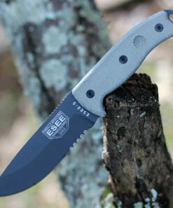 ESEE Knives, 5S-TG, Tactical Gray Partially Serrated Blade, Micarta Handle, Black Kydex Sheath and Clip Plate