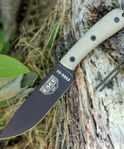 ESEE Knives ESEE 6HM, Black Plain Edge, Modified Canvas Handles, Brown Leather Sheath -Buck Knives Sales 6hm b 07903.1566585917