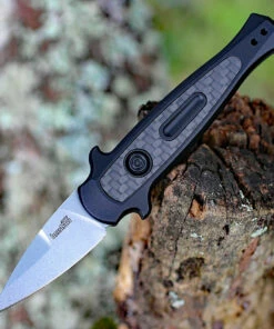 Kershaw Knives Kershaw 7130 Launch 12CA Mini Stiletto, 1.9 " CPM154 Stonewashed Plain Blade, Black Aluminum w/ Carbon Fiber Insert Handle