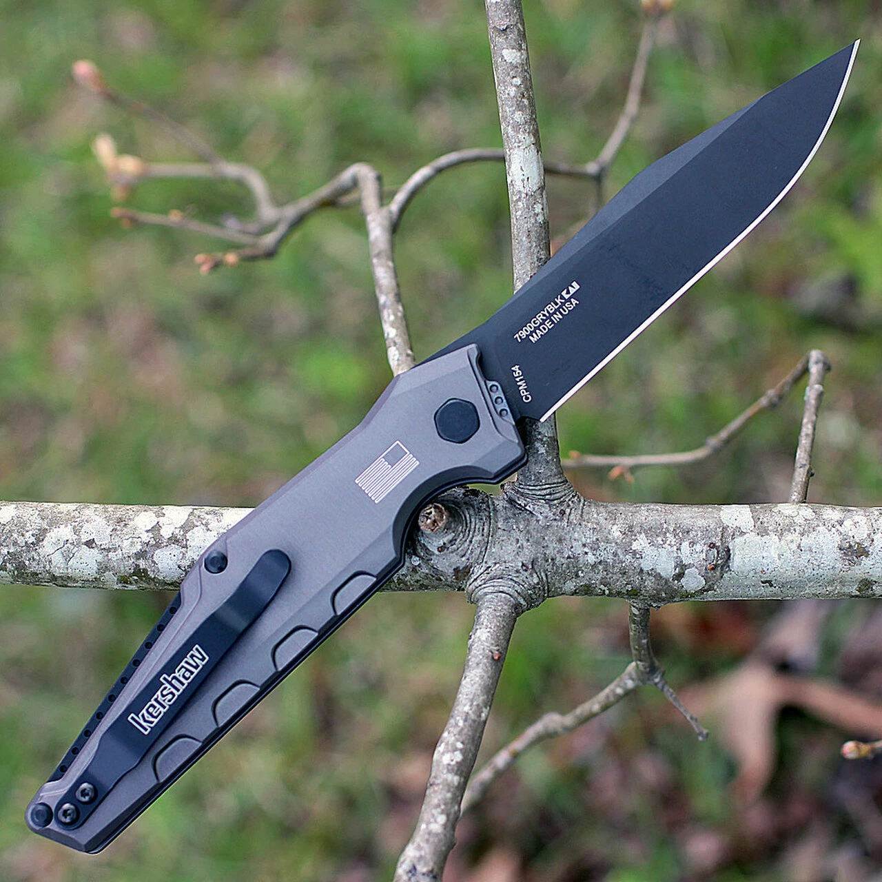 Kershaw Knives Kershaw 7900GRYBLK Launch 7 Auto, 3.75" CPM154 Plain Edge, Grey Aluminum Handle 2 Kershaw Knives Kershaw 7900GRYBLK Launch 7 Auto, 3.75" CPM154 Plain Edge, Grey Aluminum Handle - Image 2