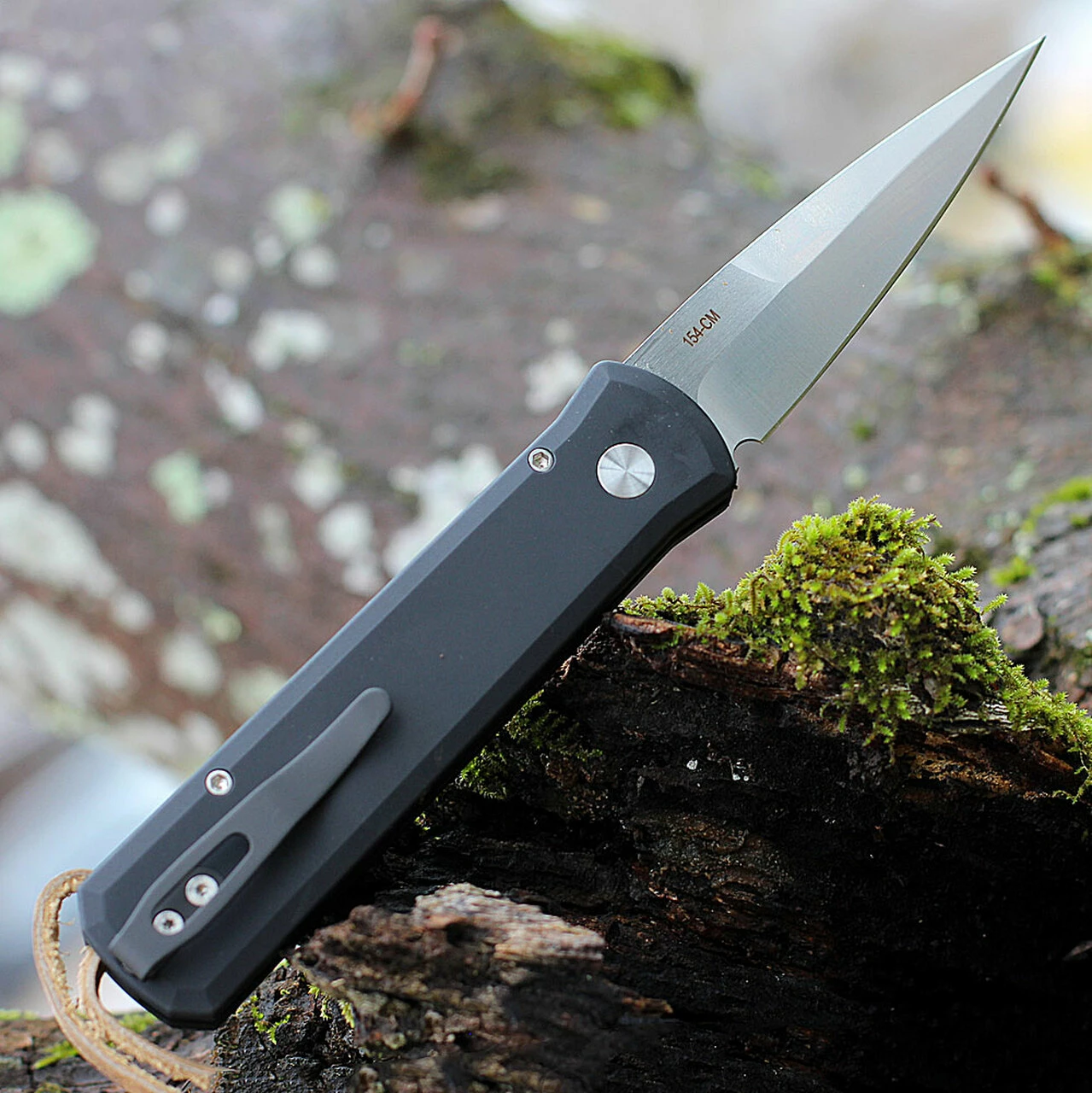 Pro-Tech Godson Automatic - Blk Alum / Leather Inlay (3.15" Satin) Greg Stevens Design 7GSD-7 2 Pro-Tech Godson Automatic - Blk Alum / Leather Inlay (3.15" Satin) Greg Stevens Design 7GSD-7 - Image 2