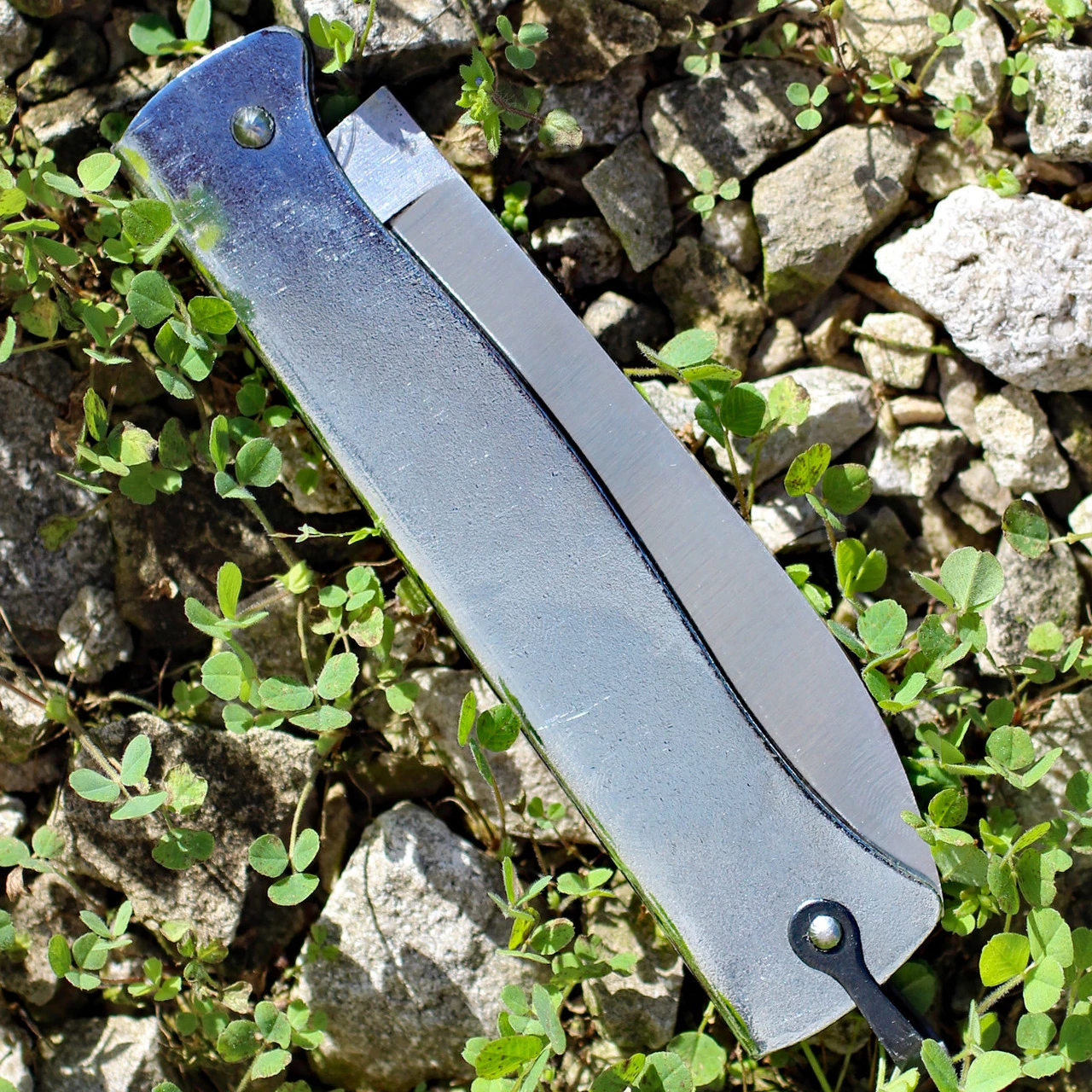 Douk-Douk Folder - Squirrel. 3 5/16" carbon steel blade. Silver finish folded steel handles with bail. 4 Douk-Douk Folder - Squirrel. 3 5/16" carbon steel blade. Silver finish folded steel handles with bail. - Image 4