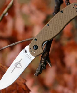 Ontario 8828CB Rat II Folder, 3" D2 Plain Blade, Coyote Brown Nylon Handle