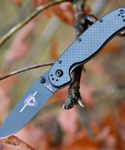 Ontario 8834 Rat II Folder, 3" D2 Plain Black Blade, Carbon Fiber Handle