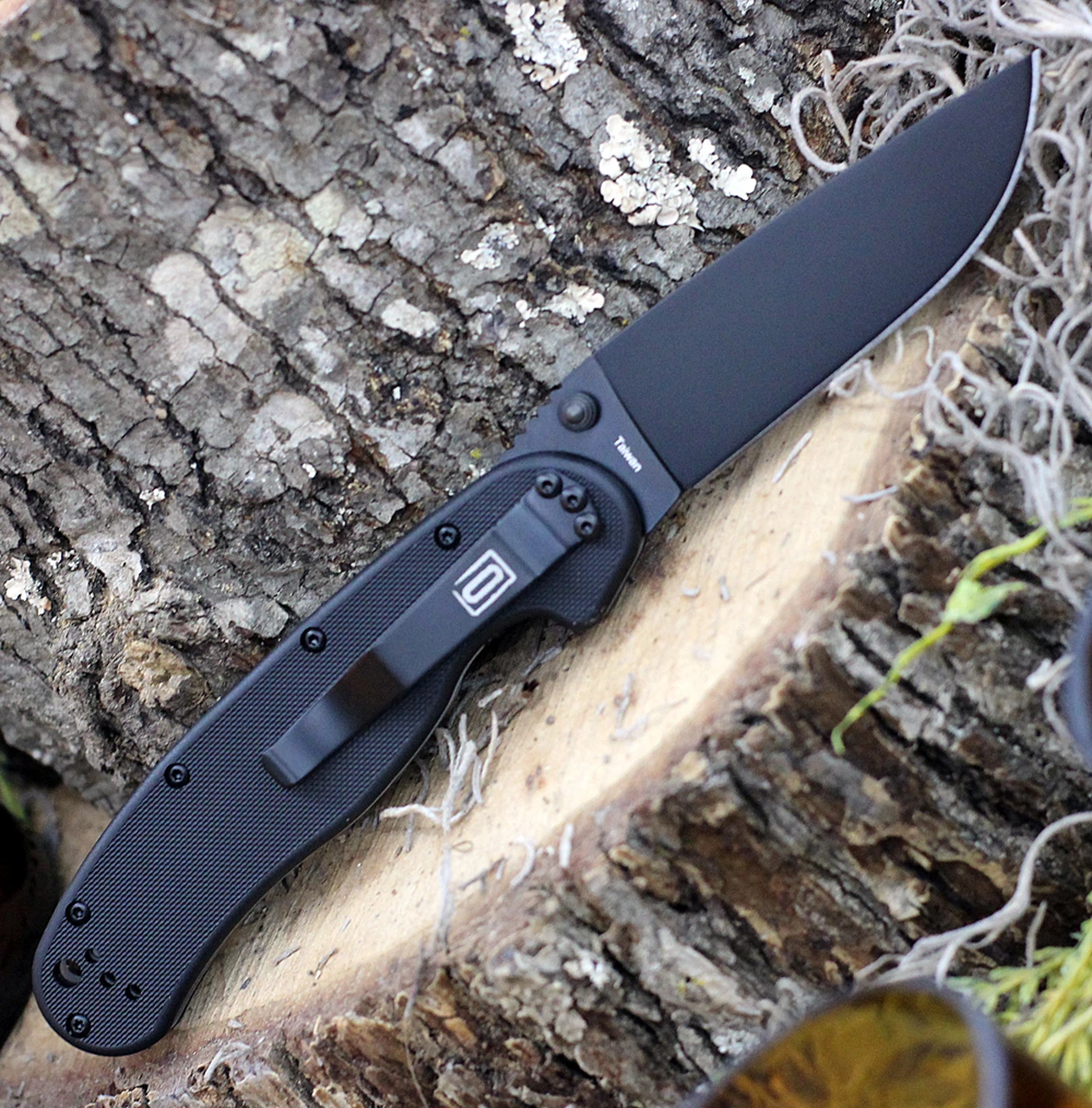 Ontario Rat Folder, Black Blade w/ Spider Web Design, Black Handle, PlainEdge 2 Ontario Rat Folder, Black Blade w/ Spider Web Design, Black Handle, PlainEdge - Image 2