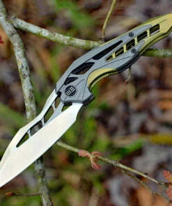 We Knife Co. WE Knife 906C Arrakis, 3.45" M390 Plain Wharncliffe Blade, Gold/Grey Titanium Handle