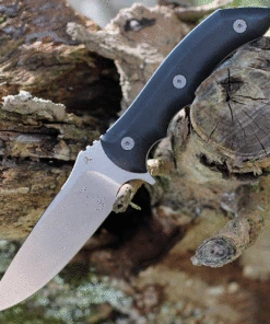 WE Knife Co. Stonefish 919C, 4.46" CPM-20CV Stonewashed Drop Point Blade, Black G-10 Handles