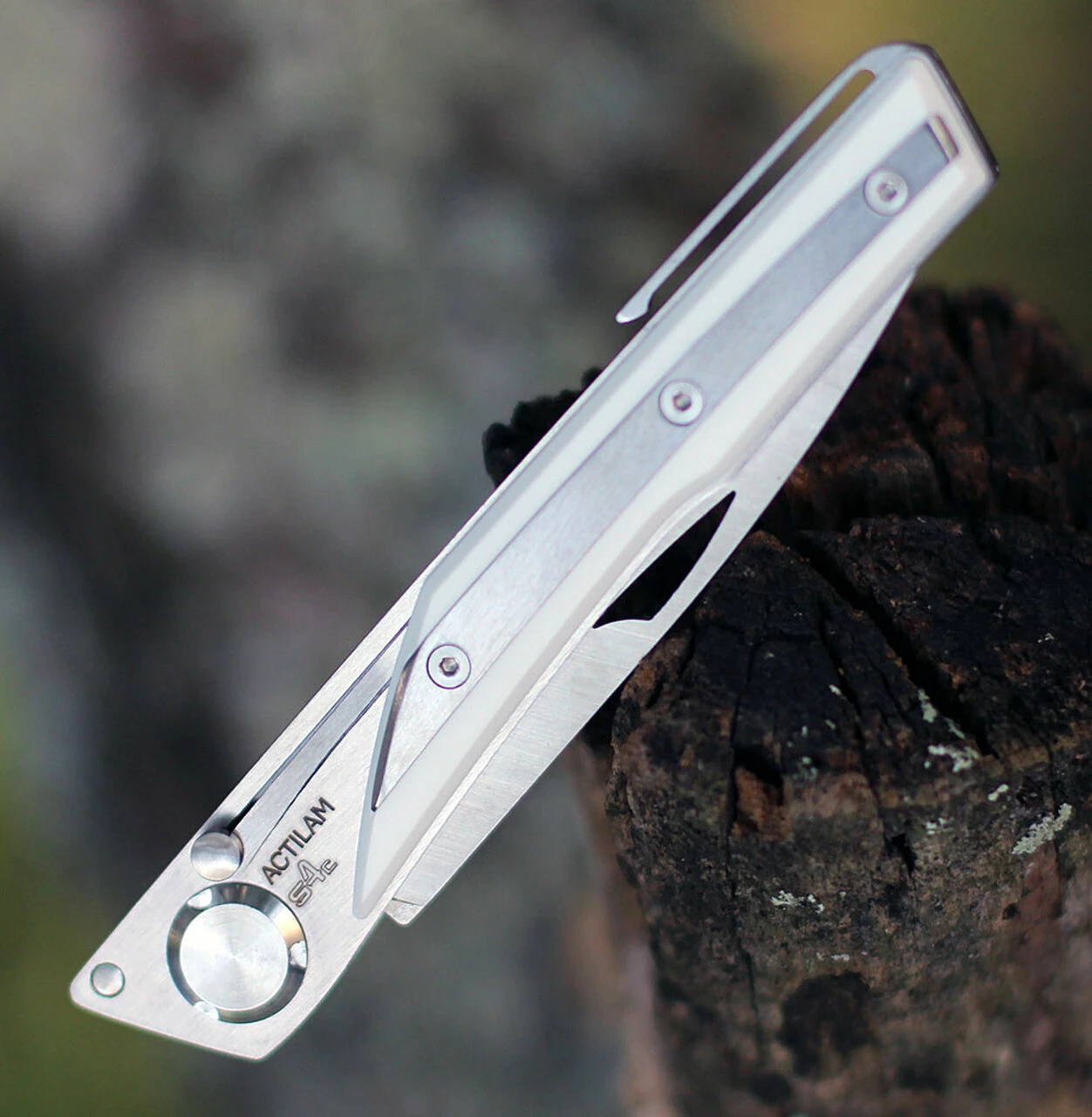 Actilam S4CC Folder w/Clip, 3.375" 14C28N Plain Blade, White Corian Handle 3 Actilam S4CC Folder w/Clip, 3.375" 14C28N Plain Blade, White Corian Handle - Image 3