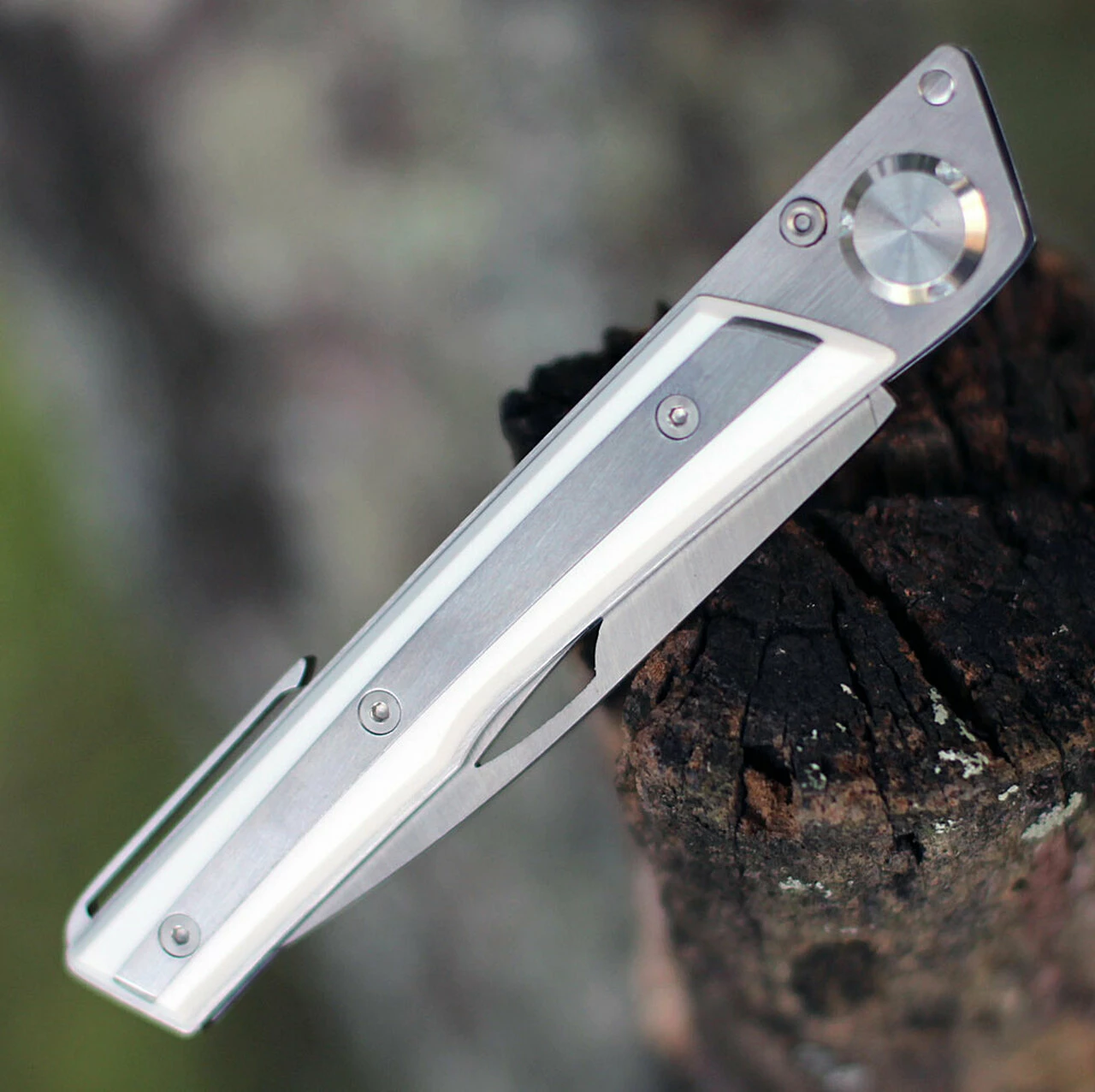 Actilam S4CC Folder w/Clip, 3.375" 14C28N Plain Blade, White Corian Handle 4 Actilam S4CC Folder w/Clip, 3.375" 14C28N Plain Blade, White Corian Handle - Image 4