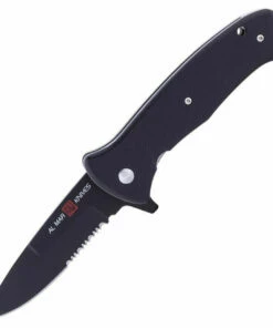Al Mar S.E.R.E. 2020 Night Linerlock A/O 2206, 3.6" D2 Matte Black Titanium Combo Blade, G-10 Handle