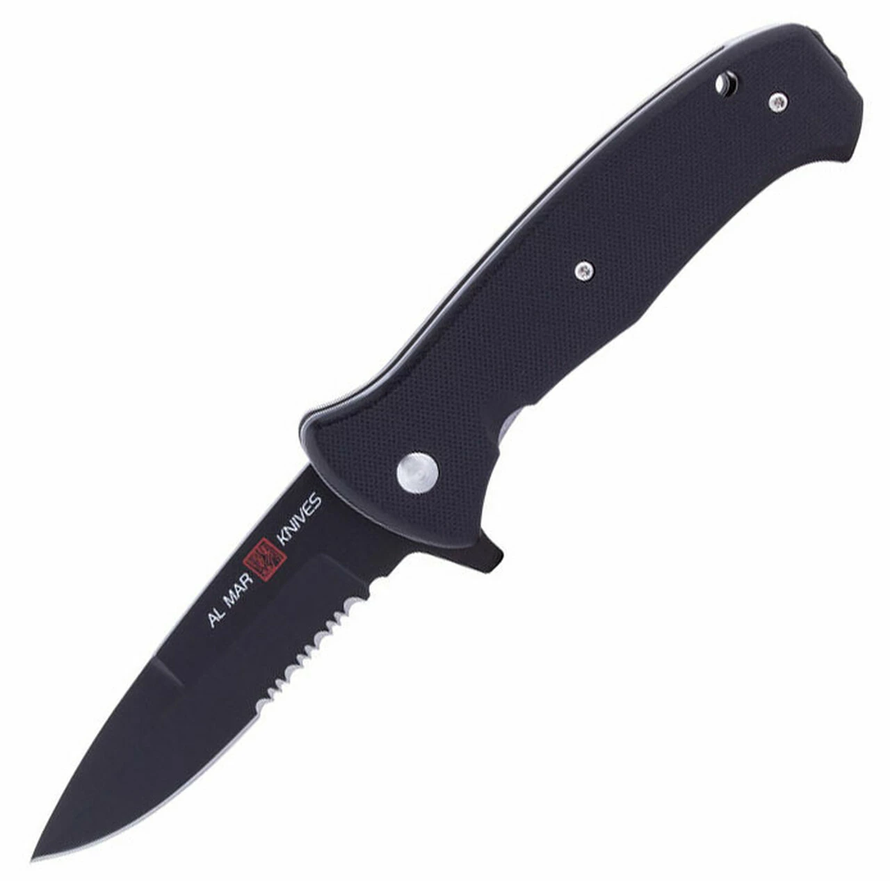 Al Mar S.E.R.E. 2020 Night Linerlock A/O 2206, 3.6" D2 Matte Black Titanium Combo Blade, G-10 Handle 1 Al Mar S.E.R.E. 2020 Night Linerlock A/O 2206, 3.6" D2 Matte Black Titanium Combo Blade, G-10 Handle