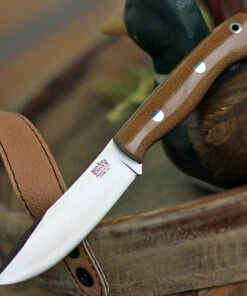 Bark River Knives Mini Aurora Hunter BA06028MNC, 3.71" CPM 3V Plain Blade, Natural Canvas Micarta Handle