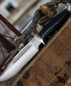 Bark River Knives Teddy Fixed Blade 08-114M-BC, 6.25" A2 Satin Plain Blade, Black Canvas Micarta Handle, Brown Leather Sheath