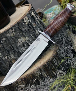 Bark River Knives Teddy II, 8.0" A2 Tool Steel Plain Blade, Stacked Leather Handle, Leather Sheath
