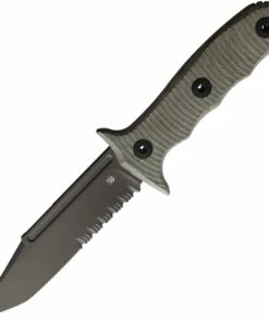 Bastinelli Creations Bastinelli Binome Fixed Blade - Green Canvas Micarta (5" M390 PVD Serr.) BAS240