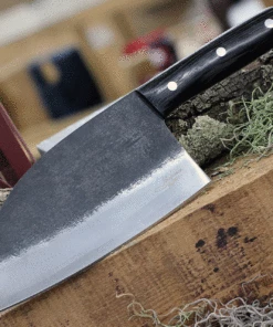 BenJahmin Knives Camp Cleaver BKA007, 7.2" 440 Stainless Steel Blade, Wenge Wood Handle w/ Brown Leather Sheath