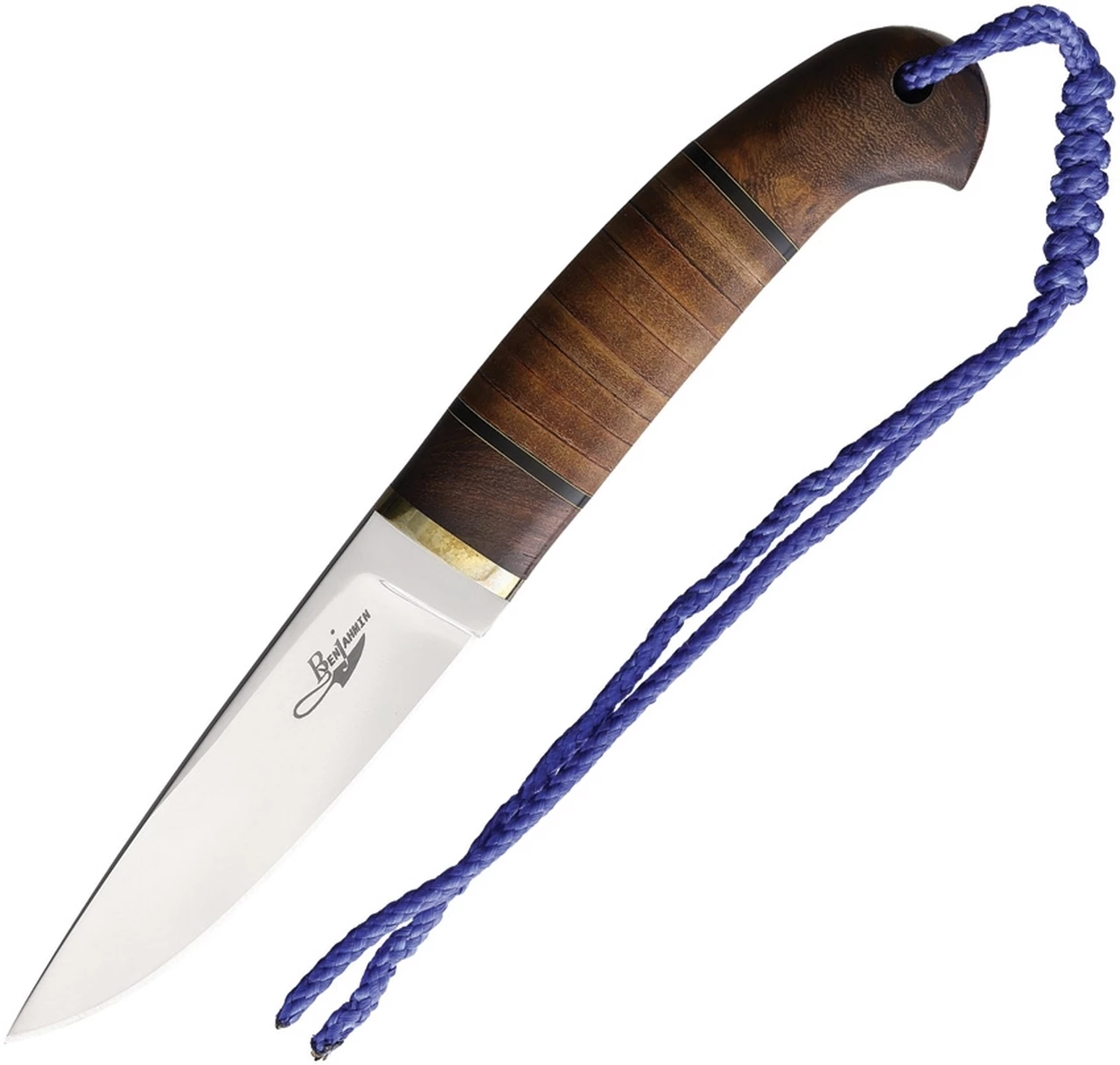 BenJahmin Knives Stacked Leather Hunter BKA017, Stainless Steel Blade, Brown Wood Handle w/ Lanyard Hole 1 BenJahmin Knives Stacked Leather Hunter BKA017, Stainless Steel Blade, Brown Wood Handle w/ Lanyard Hole