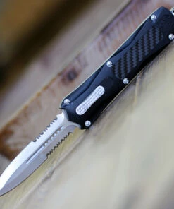 CobraTec Knives BLKKCDAG2SS Black King Cobra, 4" D2 Steel Serrated Dagger Blade, Anodized Aviation Aluminum Handle