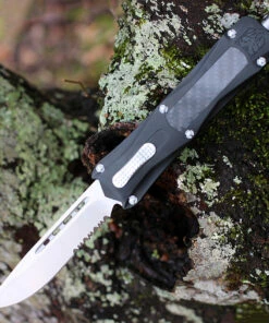 CobraTec Knives BLKKCDS Black King Cobra, 4" D2 Steel Drop Point Serrated Blade, Anodized Aviation Aluminum Handle w/ Carbon Fiber Inlay