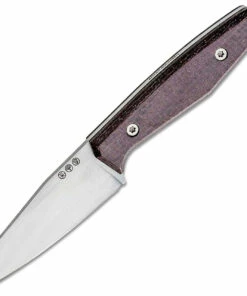 Boker AK1 Fixed Blade 121502, 3" RWL-34 Satin Reverse Tanto Blade, Bison Burlap Micarta Handle, Black Leather Sheath