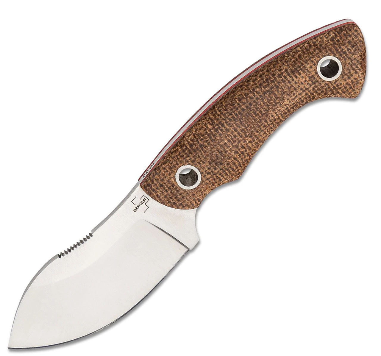 Boker Plus Nessmi Pro Fixed Blade 02BO018, 2.6" D2 Satin Nessmuk Blade, Brown Micarta Handle, Brown Leather Sheath 1 Boker Plus Nessmi Pro Fixed Blade 02BO018, 2.6" D2 Satin Nessmuk Blade, Brown Micarta Handle, Brown Leather Sheath