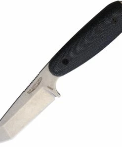 Bradford Guardian 3.5 Tanto Stonewashed N690 Blade, 3D Black Canvas Micarta Handle w/Brown Leather Sheath
