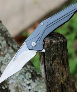 Brous Blades Tyrant, 4.5 Satin Linerlock Plain Blade, Gray Aluminum Handle