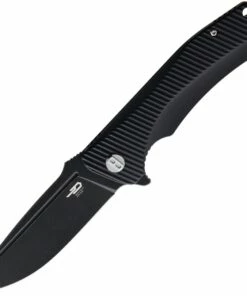 Bestech Mako BG27B Flipper Knife, 3.74" D2 Black Stonewashed Drop Point Blade, Milled Black G-10 Handle