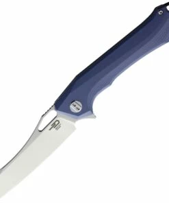 Bestech Platypus BG28A Flipper Knife, 3.43" D2 Two-Tone Sheepsfoot Blade, Milled Gray (Blue) G-10 Handle