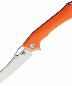 Bestech Platypus BG28B Flipper Knife, 3.43" D2 Two-Tone Sheepsfoot Blade, Milled Orange G-10 Handle