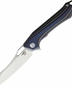 Bestech Platypus BG28D Flipper Knife, 3.43" D2 Two-Tone Sheepsfoot Blade, Milled Blue, Brown & Black G-10 Handle