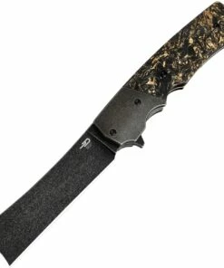 Bestech Knives Spanish Tip Razor BT2101C, 3.66" M390 Black PVD Coated Plain Blade, Copper Shred Carbon Fiber Handles with Titanium Bolsters