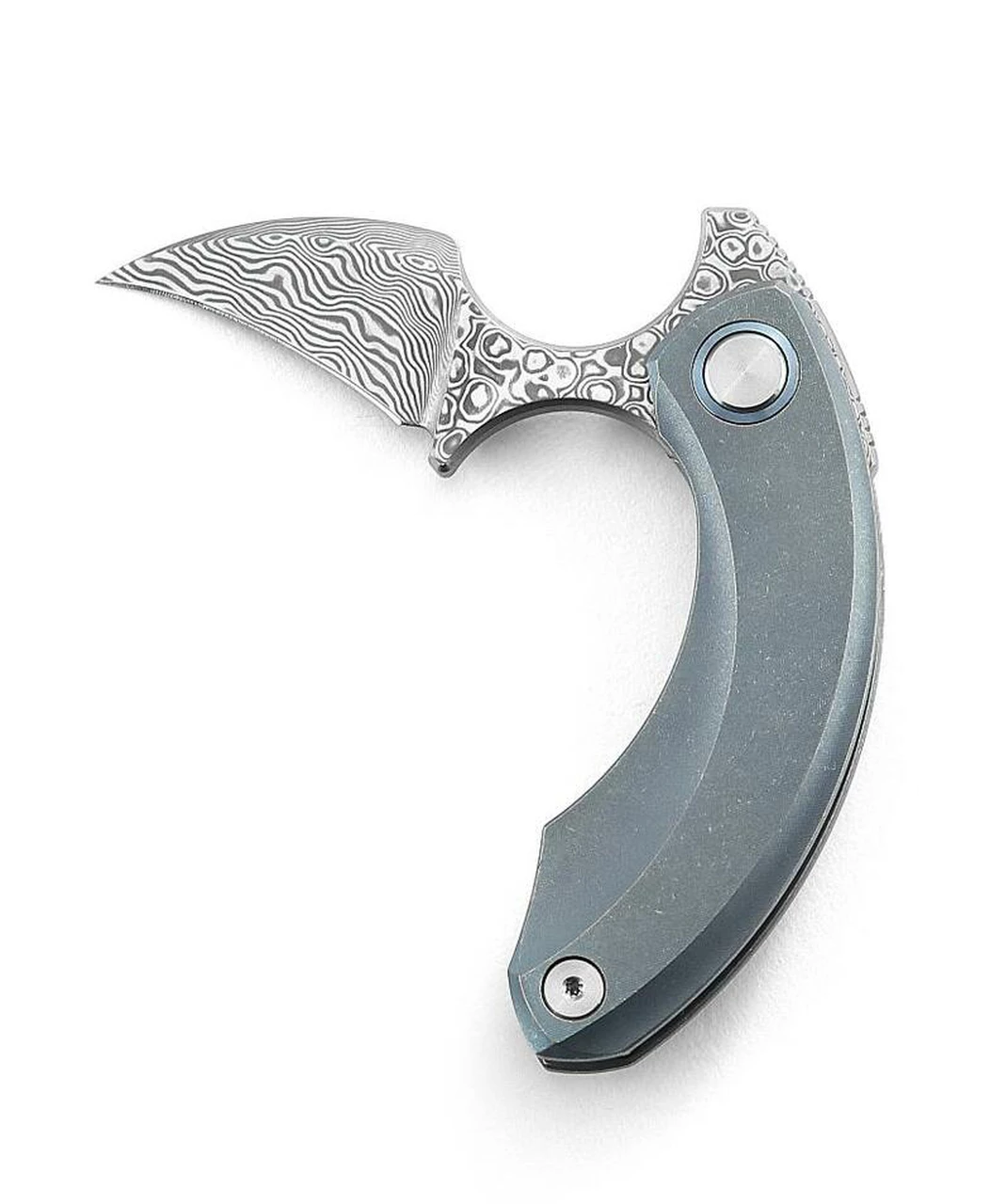 Bestech Knives Strelit BT2103I, 2.19" Damascus Reverse Hawkbill Plain Blade, Blue Stonewashed Titanuim Handles 1 Bestech Knives Strelit BT2103I, 2.19" Damascus Reverse Hawkbill Plain Blade, Blue Stonewashed Titanuim Handles