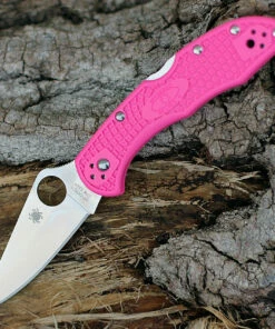 Spyderco Knives Spyderco Delica 4 FRN Pink C11FPPNS30V, 2.90" CPM S30V Satin Plain Blade, Pink FRN Handle