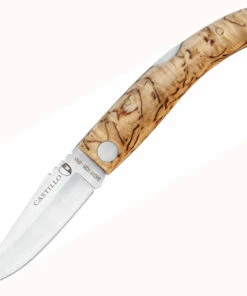 Castillo Knives Navaja Lockback Folding, C1CUB, 3" Satin Sandvik 14C28N Blade, Curly Birch Wood Handle