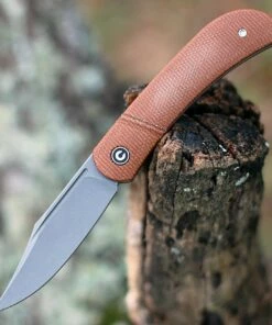 CIVIVI Knives Civivi Appalachian Drifter Slip Joint C2015A, 2.96" Gray Stonewash S35VN Plain Blade, Brown Micarta Handle