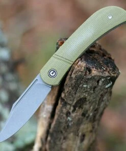 CIVIVI Knives Civivi Appalachian Drifter Slip Joint C2015B, 2.96" Gray Stonewash S35VN Plain Blade, Olive Micarta Handle