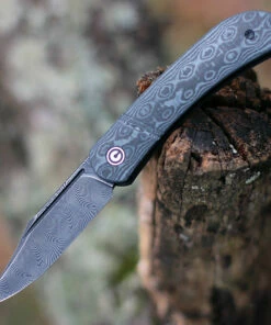 CIVIVI Knives Civivi Appalachian Drifter Slip Joint C2015DS-1, 2.96" Black Hand Rubbed Damascus Blade, Layered Gray G10 w/Rose Pattern Carbon Fiber Handle