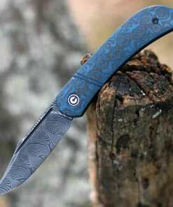 CIVIVI Knives Civivi Appalachian Drifter Slip Joint C2015DS-2, 2.96" Black Hand Rubbed Damascus Blade, Layered Blue G10 w/Rose Pattern Carbon Fiber Handle