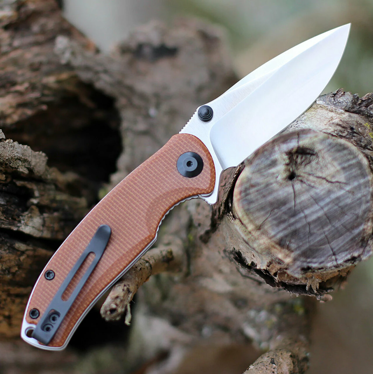 CIVIVI Knives CIVIVI Pintail C2020A, 2.98" CPM S35VN Satin Drop Point Plain Blade, Brown Micarta Handles 2 CIVIVI Knives CIVIVI Pintail C2020A, 2.98" CPM S35VN Satin Drop Point Plain Blade, Brown Micarta Handles - Image 2