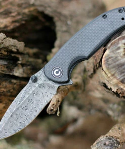 CIVIVI Knives CIVIVI Pintail C2020CDS-1, 2.98" Damascus Drop Point Plain Blade, Black G-10 Handles w/ Carbon Fiber Overlay