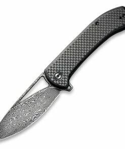 CIVIVI Knives CIVIVI Riffle Flipper Knife C2024DS-1, 3.46" Black Hand Rubbed Damascus Drop Point Blade, Black G-10 Handles w/Dark Twill Carbon Fiber Overlay