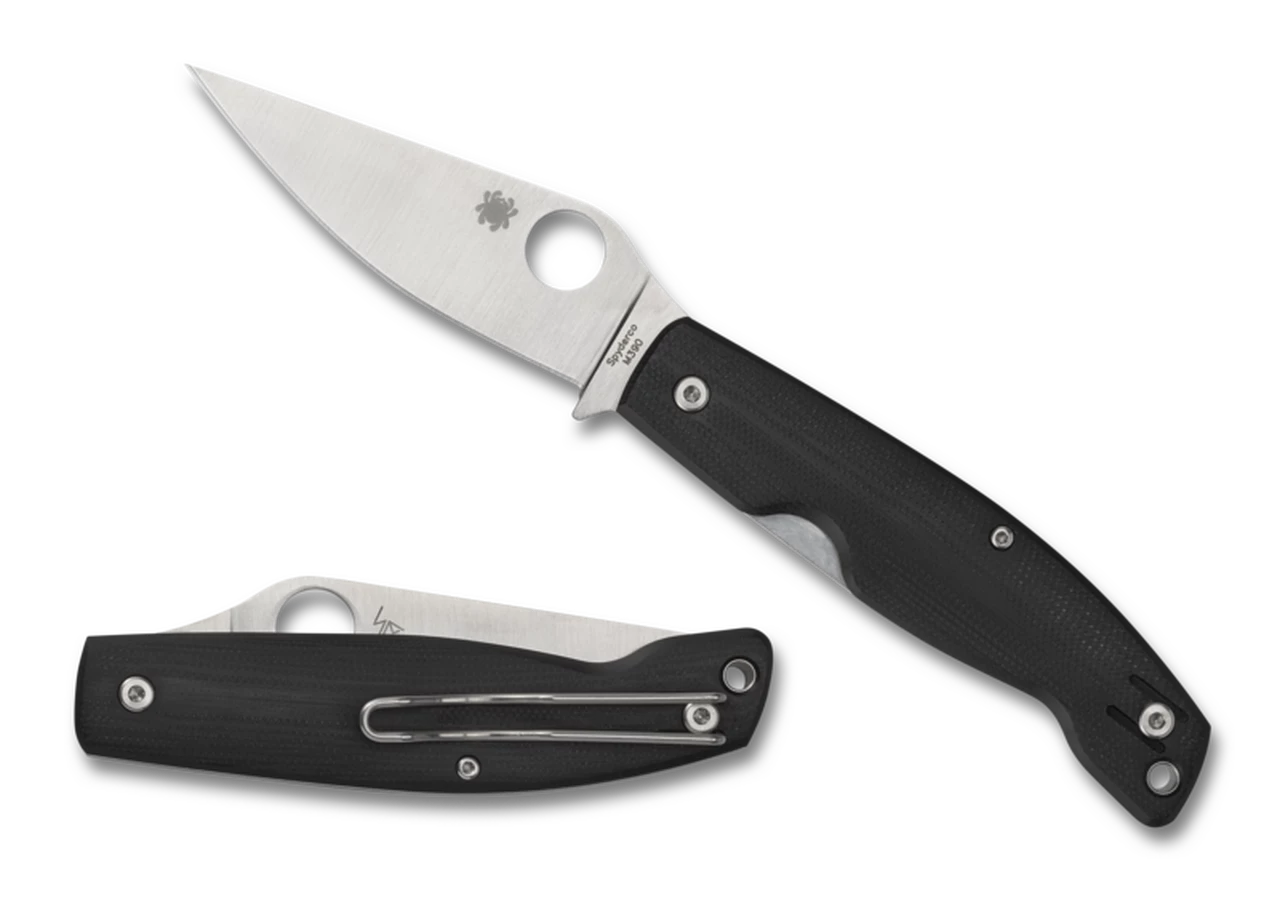 Spyderco Knives Spyderco Pattadese C257GP, 3.16" M390 Satin Plain Blade, Black G-10 Handle 1 Spyderco Knives Spyderco Pattadese C257GP, 3.16" M390 Satin Plain Blade, Black G-10 Handle