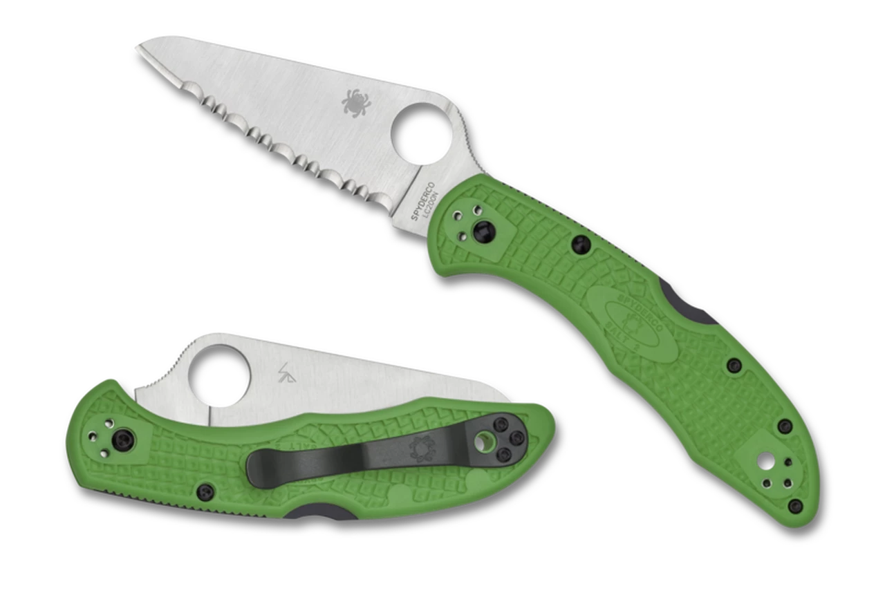 Spyderco Knives Spyderco Salt 2 C88FSGR2, 3.00" Satin LC200N Serrated Blade, Green FRN Handle 1 Spyderco Knives Spyderco Salt 2 C88FSGR2, 3.00" Satin LC200N Serrated Blade, Green FRN Handle