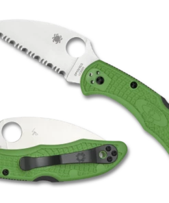 Spyderco Knives Spyderco Salt 2 C88FSWCGR2, 3.00" Satin Warncliffe LC200N Serrated Blade, Green FRN Handle