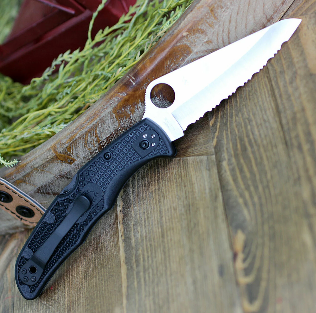 Spyderco Knives Spyderco Pacific Salt 2 C91SBK2, 3.78" H1 Steel Satin Serrated Blade, Black FRN Handle 2 Spyderco Knives Spyderco Pacific Salt 2 C91SBK2, 3.78" H1 Steel Satin Serrated Blade, Black FRN Handle - Image 2