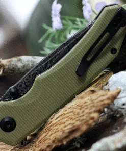CIVIVI Knives CIVIVI Brazen Flipper Knife C2102DS-2, 3.46" Damascus Blade, Olive Micarta Handle -Buck Knives Sales CIVC2102DS2.2 22765.1619103978