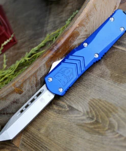 CobraTec Blue FS-X OTF Knife CTKLBLUFS-XLTNS, 3.75" D2 Steel Tanto Plain Blade, Blue Aluminum Handle